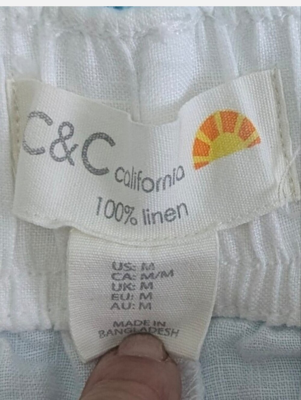 C&C California White Linen Baggy pull-on Wide Leg Cargo Pants 2 snap pockets - Picture 3 of 13